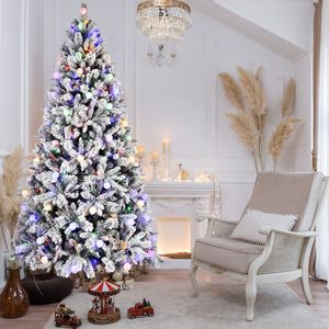 Albero di Natale Artificiale Pre-Illuminato da 2,4 Metri con 470 Luci LED Multicolore, Design Naturale a Strati con Effetto Neve - Product Image 4