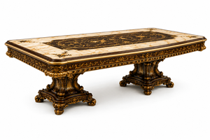 Ensemble de table et de chaises à manger en teck antique traditionnel sculpté à la main, 4 places, meubles de salle à manger de luxe - Product Image 4