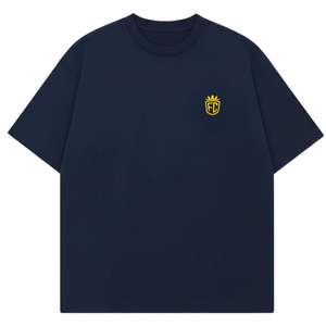 Camiseta de Hombre Azul Marino Oversize de Manga Corta con Cuello Redondo de Algodón Estilo Casual Urbano con Logo Pequeño en el Pecho para Verano - Product Image 1