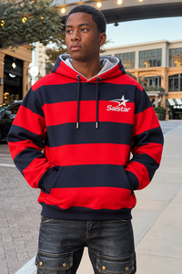 Sudadera con Capucha a Rayas para Hombre Salstar, Roja y Azul, de Algodón, Informal, con Bolsillo Delantero y Cierre con Cordón - Product Image 3