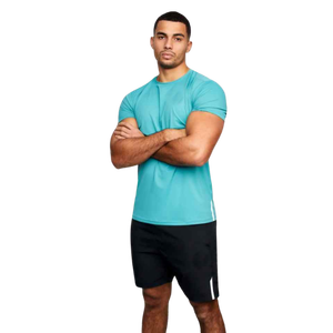 Men's Yellow Short Sleeve Knitted T-Shirt Slim Fit Quick Dry O-Neck Casual Solid Color 100% <b>Polyester</b> - Product Image 2