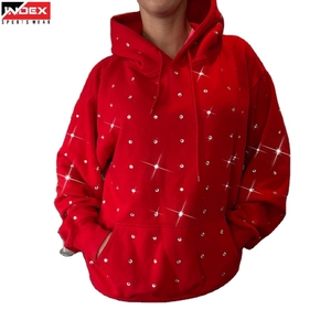 Sudadera con Capucha INDEX con Pedrería, Unisex, Talla Grande, Informal, para Invierno, Roja, de Forro Polar, con Bolsillo Delantero - Product Image 1