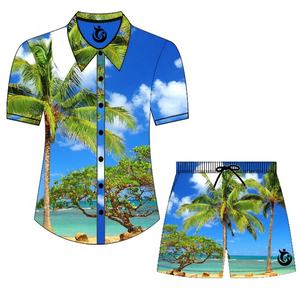 Ensemble de chemises et shorts de plage pour hommes, imprimé de fleurs, style européen, américain et australien, en polyester, à séchage rapide, hawaïen - Product Image 4