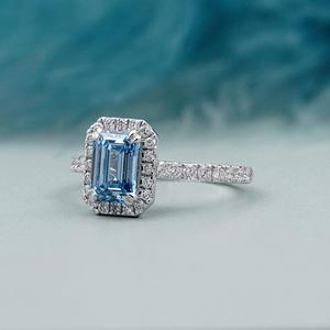 Bague de fiançailles en or blanc 14 carats avec diamant bleu fantaisie de taille émeraude cultivé en laboratoire pour femme, certifié IGI, 4g, pour promesse de mariage - Product Image 4