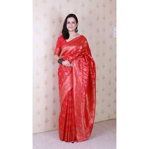 Sari en soie douce tissé Jaal Banarasi rose avec Zari doré et Meenakari Elite Weaves – Vêtement indien/pakistanais - Product Image 6