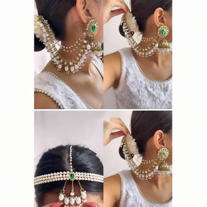 ชุดเครื่องประดับแฟชั่นไข่มุกกระจกหรูหราและลูกปัด jhumki ต่างหูกับ maangtikka - Product Image 2