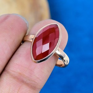 Natural carnelian Gemstone Marquise Shape <b>Ring</b> Rose Gold Over <b>925</b> Sterling <b>Silver</b> - Product Image 3
