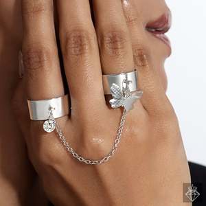 PRAO Bague de mode papillon de taille réglable avec chaîne de connexion anti-ternissure - Product Image 2