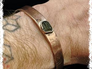 Handmade <b>Copper</b> Moldavite Bangle <b>Bracelet</b> Czech Healing Gemstone - Product Image 3