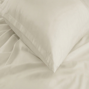 Parure de lit en satin teint blanc cassé T-250, 100 % coton, tissé uni, respirant, toutes saisons, style simple, pour usage domestique - Product Image 2