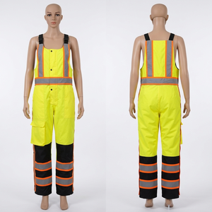 Women <b>Work</b> Bib <b>Pant</b> Polyester Oxford 300 GSM Neon Yellow <b>Black</b> Reflective Heat Transfer Embroidery Custom Logo Printing - Product Image 4