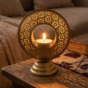 Portavelas de Latón Premium AG Elements para Velas de Té, 5x6 Pulgadas, Diseño Floral Cortado con Láser, Decoración para Bodas y Hogar, Venta al por Mayor - Product Image 1