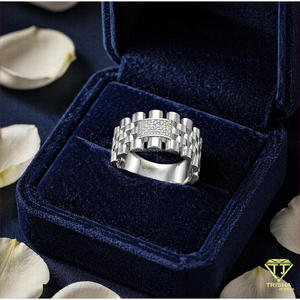 925 Sterling <b>Silver</b> Moissanite Diamond Statement <b>Ring</b> for <b>Men</b> with Premium Linked Band Design for Retailers - Product Image 2