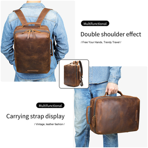 Brown Genuine <b>Leather</b> <b>Backpack</b> Tote Convertible <b>Laptop</b> Bag Minimalist Large Capacity Zipper Carry for Office Travel - Product Image 6