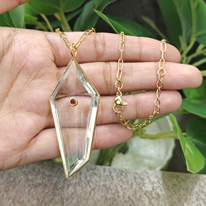 Fancy Cut Clear <b>Quartz</b> Gemstone Pendant Charms with round cut CZ Inlaid 18k Gold Plated Paperclip Chain Brass <b>Necklace</b> For Women - Product Image 3