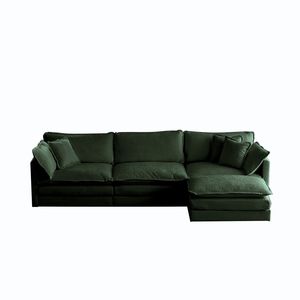 Divano Componibile Modulare Oversize a L con Pouf Reversibile in Ciniglia Verde per Soggiorno - Product Image 4