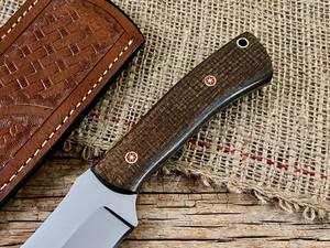 Couteau de chasse à lame fixe personnalisé fait main, manche en Micarta, étui en cuir, couteau utilitaire de camping et de bushcraft à lame pleine, OEM - Product Image 3