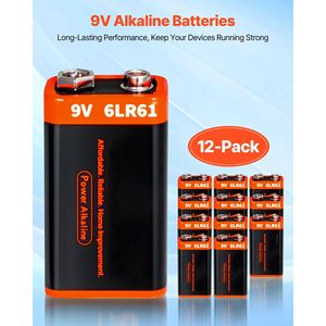 Batterie Alcaline 9V, Confezione da 12, Lunga Durata, 10 Anni di Conservazione, Multiuso, Quadrate, per Rilevatori di Fumo - Product Image 2