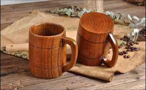 Chopes à bière en bois faites à la main avec poignée, sculptées à la main, qualité alimentaire, design européen naturel - Product Image 4