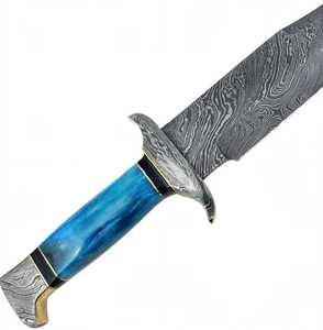 Herramienta Utilitaria de Hoja Fija de Acero de Damasco Hecha a Mano con Mango de Resina Azul y Detalles en Latón - Product Image 5
