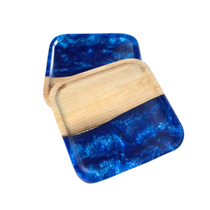 Posavasos Modernos de Madera con Incrustaciones de Resina Azul, Juego de 2 Accesorios Reutilizables para Bar - Product Image 3