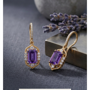 Octagon Blue Amethyst <b>Earrings</b> 5.5 Inch Long CZ <b>Dangle</b> 925 Sterling Silver 18K <b>Gold</b> Plated Fashion <b>Earrings</b> At Wholesale Price - Product Image 2