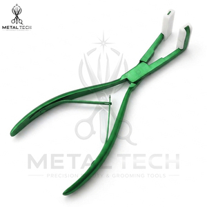 Pince à presser pour extensions de cheveux vert anodisé, mâchoires en silicone lisse, cadre métallique à double ressort, outil de pose pour salon - Product Image 3