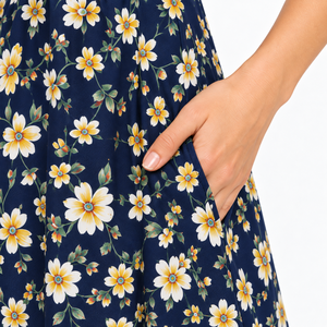 Robe longue décontractée d'été pour femme, bleu marine, à motif floral, sans manches, col rond, coupe trapèze – Fournisseurs de vêtements de mode en gros OEM ODM - Product Image 4