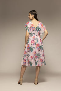 Elegante Vestido Largo con Estampado Floral Rosa y Cuello en V para Mujer, Ideal para Vacaciones en la Playa, Disponible a Precio de Mayoreo - Product Image 4