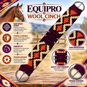 EQUIPRO Sangle de harnais pour cheval en laine et cuir à motifs crème marron avec anneaux métalliques, design réglable, personnalisable - Product Image 2