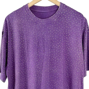 T-shirt pour femmes, été, paillettes, strass, diamants, 100% coton, col rond, décontracté, écologique, respirant, manches courtes, tendance - Product Image 6