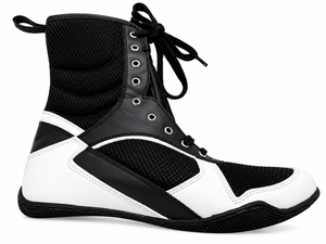 Professional Boxing <b>Boots</b> <b>Black</b> White PU Breathable Lace-Up Pull-On Closure Unisex Protective Gear for Adults - Product Image 1