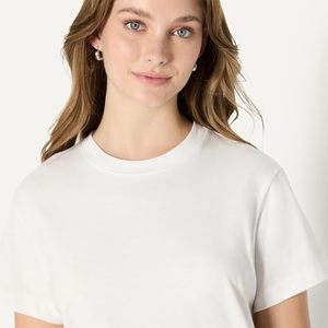 Haut court blanc à col en V et manches courtes pour femme, coupe classique, en coton tricoté, couleur unie, respirant, écologique, séchage rapide - Product Image 6