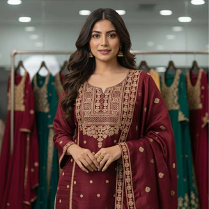 Robe Sharara ethnique de créateur avec broderie à la cordonnerie – Tenue de soirée haut de gamme - Product Image 1