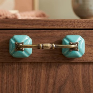 <b>Ceramic</b> Octagonal <b>Drawer</b> Pull Handle Turquoise Bronze Bar for Kitchen Cabinet Modern Style Durable Eco-Friendly Adjustable - Product Image 4