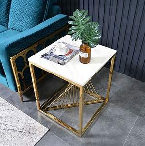 Customized Design Metal Luxury Furniture Marble Top <b>Side</b> <b>Table</b> Gold Plated Square End <b>Table</b> for Living Room, <b>Drawing</b> Room - Product Image 1