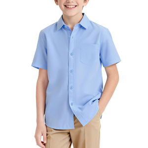 Chemises habillées boutonnées pour garçons 100% coton à manches courtes, uniforme scolaire primaire, chemise Oxford - Product Image 1