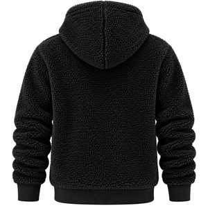 Men's <b>Black</b> <b>Fleece</b> Hooded Sweatshirt Regular Fit Solid Color Casual Winter Wear Pocket Design Knitted Material Men's Hoodies - Product Image 2