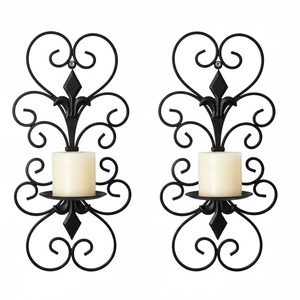 Juego de 2 candelabros de pared de metal dorado, portavelas de hierro para colgar en la pared, para decoración del hogar, bodas y sala de estar - Product Image 6