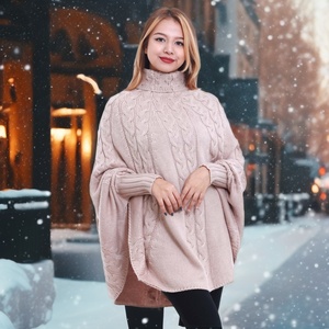 Stylish Lightweight Women's Full Sleeve <b>Poncho</b> Turtle Neck Shawl Fall Winter Fashionable Cable Design Traditional Shawls Pure - Product Image 5