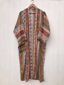 ชุดกิโมโนผ้าไหมสไตล์วินเทจทำมือจากอินเดียสำหรับผู้หญิง ชุดลำลองใส่ชายหาด ชุดนอน ชุดมุสลิมแบบดั้งเดิม จัดจำหน่ายโดยตรงแบบ ODM - Product Image 2