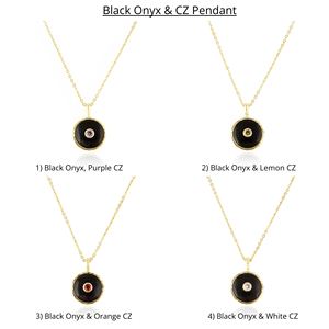 จี้สร้อยคอทรงกลมประดับเพชร CZ สีดำออนิกซ์ขนาดเล็ก ชุบทองบนทองเหลือง ป้องกันการแพ้ เหมาะสำหรับเป็นของขวัญวันครบรอบ - Product Image 2