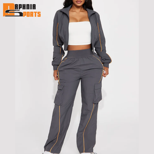 Conjunto de 2 piezas de chándal informal de invierno para mujer al por mayor, cortavientos de longitud completa con cordón y forro de malla, y logo bordado - Product Image 5