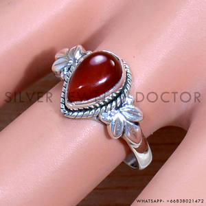 Bagues élégantes en argent sterling 925 avec pierre précieuse véritable cornaline sertie clos et coupe perle, style vintage rétro, pour la vente en gros et les occasions festives - Product Image 2