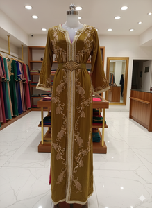 Morocco <b>Kaftan</b> 2026 Latest Reddish-Brown Islamic Modest Women's Handmade Beaded Sequined Breathable V Neck Floor Length <b>Long</b> - Product Image 3