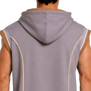Conjunto Deportivo Personalizado para Hombre, Gris Camel, Sin Mangas, con Capucha, Logotipo Personalizado, para Gimnasio, Fitness, Entrenamiento, Sudadera con Capucha y Pantalones Cortos, Ropa Deportiva - Product Image 6