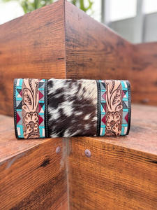 Porte-monnaie sculpté usiné à la main pochette étui de téléphone portefeuille élégant en cuir de fourrure de vachette nouveauté multi-usages portefeuilles en cuir occidental - Product Image 4