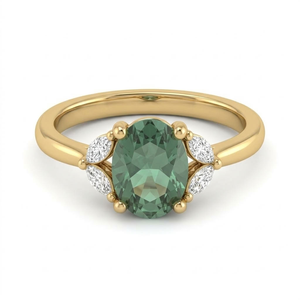 14K Solid Gold Oval Green Gemstone <b>Ring</b> Pear Shape Diamond Accent Prong <b>Set</b> Wedding Jewelry <b>for</b> <b>Women</b> - Product Image 1