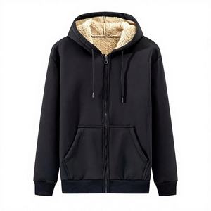 Sudadera con capucha para hombre, negra, con forro de sherpa, cierre de cremallera, sudadera con capucha de lana para invierno, chaqueta cálida con cremallera completa, informal, de manga larga - Product Image 1