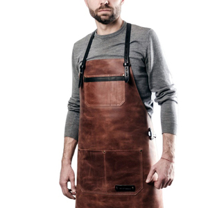 HARAZ INTERNATIONAL Unisex Cowhide Leather <b>Work</b> Apron Brown Leather Straps <b>Waterproof</b> Needle Detection Seamless Fusing Workshop - Product Image 2